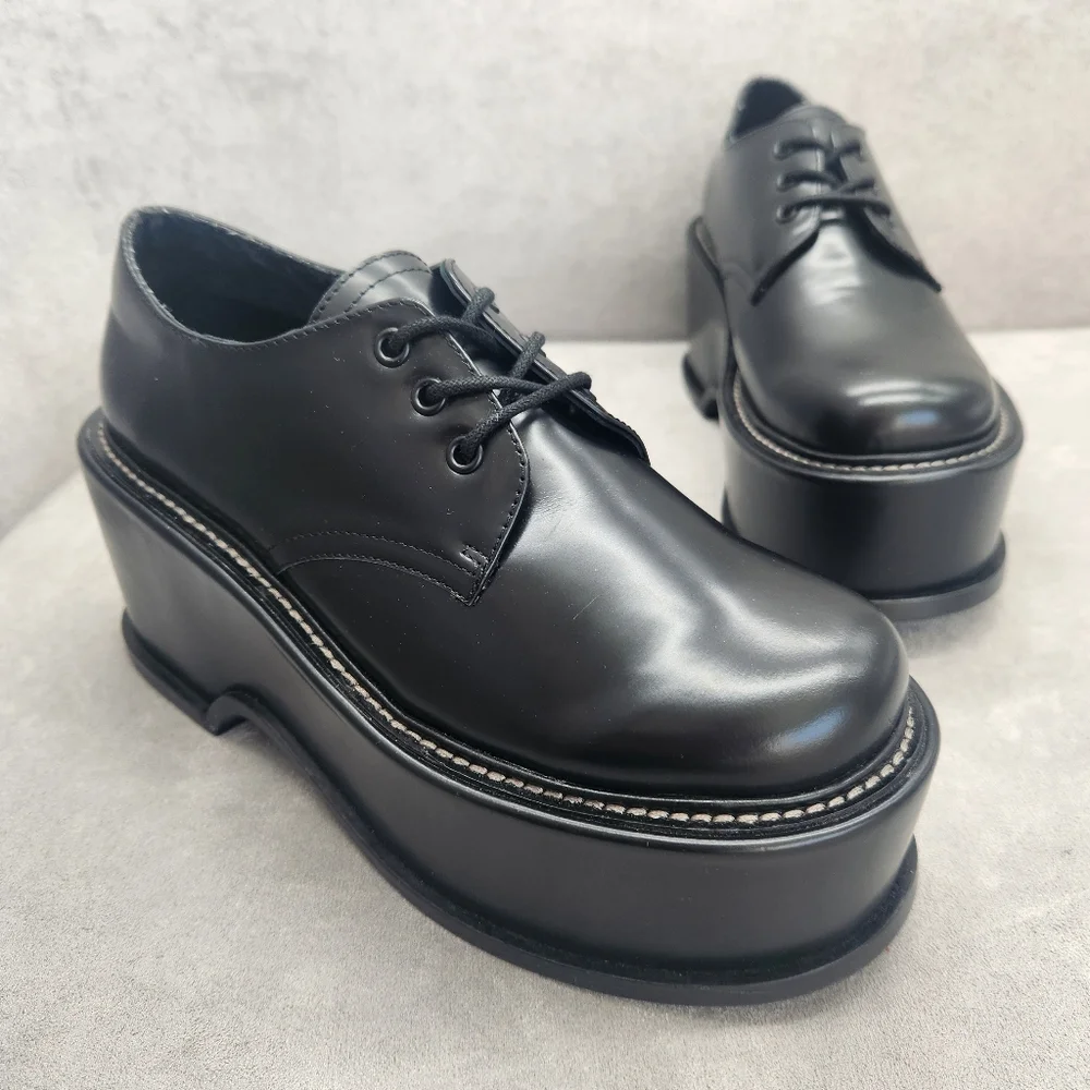 Artisan Platform Derby Shoes Women's 7 Black Leather Chunky Academia New $200